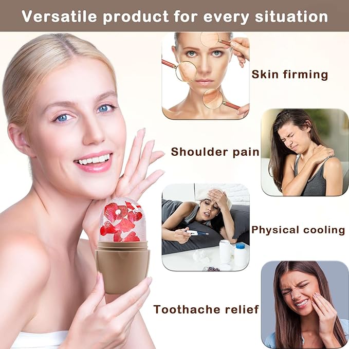 XHJRI Ice Face Roller Massager,Ice Cube Roller for Face, Eyes and Neck Naturally Conditioning and Skin Care,De-Puff Eye Bags,Reduce Migraine Pain,Reusable Massage Silicone Ice Mold (New Coffee)-Velvo Beauty