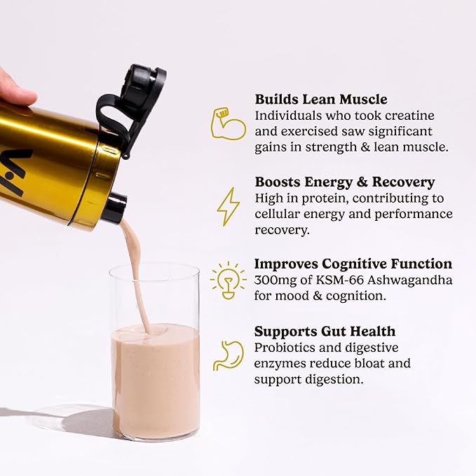 VitaHustle ONE Max Protein Powder, 30g Plant Protein + 5g Creatine, All-in-One Meal Replacement Shake with Greens, Adaptogens, Ashwagandha, Probiotics & Vitamins – Vanilla Ice Cream, 15 Servings-Velvo Beauty