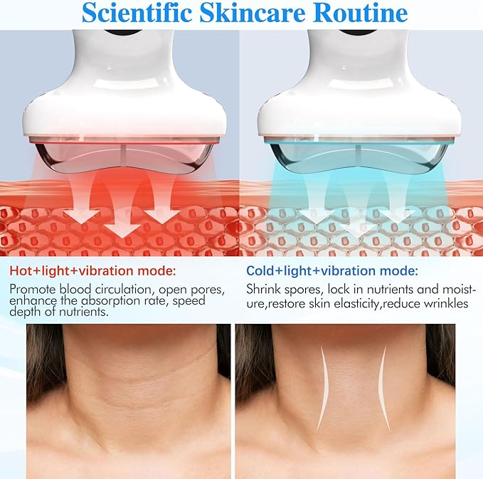 Cold Heat Facial Massager Red Light Therapy for Face Neck Eye Lifting Firming Depuffing,7-in-1 LED Facial Sculptor Skin Care,Cooling Electric gua sha Lift Device Reduce Forehead Frown Smile Line-Velvo Beauty