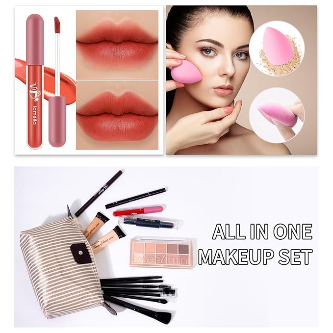 Makeup Kit For Girls Teens Women, Makeup Set, Makeup Present, Includes Eyeshadow Palette, Foundation, Eyebrow Pencil, Eyeliner, Lip Gloss, Counter Stick, Makeup Brush Set Bag & Sponge-Velvo Beauty