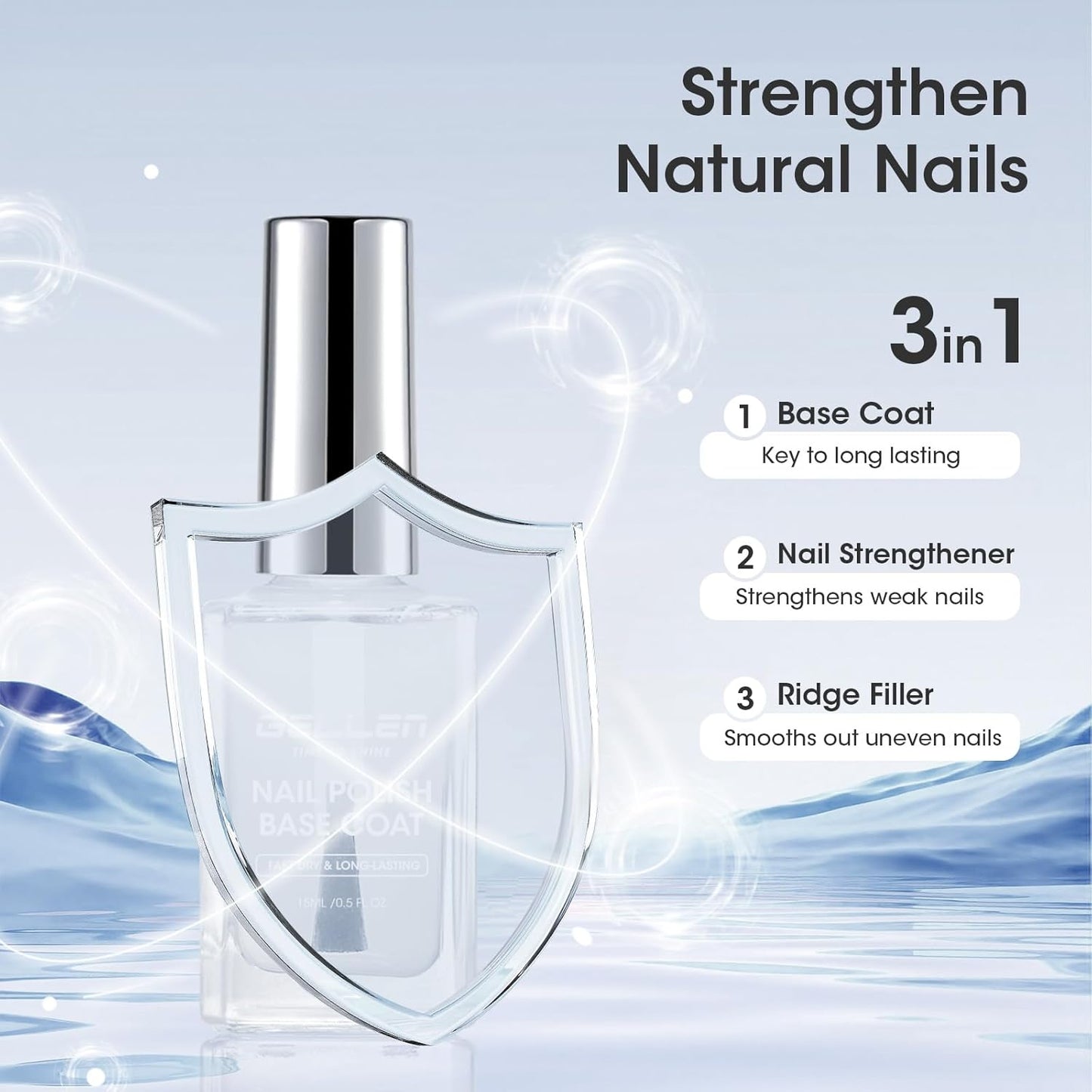 GELLEN Clear Nail Polish Base Coat, Calcium-Formula Nail Base Coat Strengthener Strengthens Nails, Anti-yellowing, Quick Air Dry, No UV Gel, Hema Free, Non-toxic, No Chip, Long Lasting, Protect Nails-Velvo Beauty