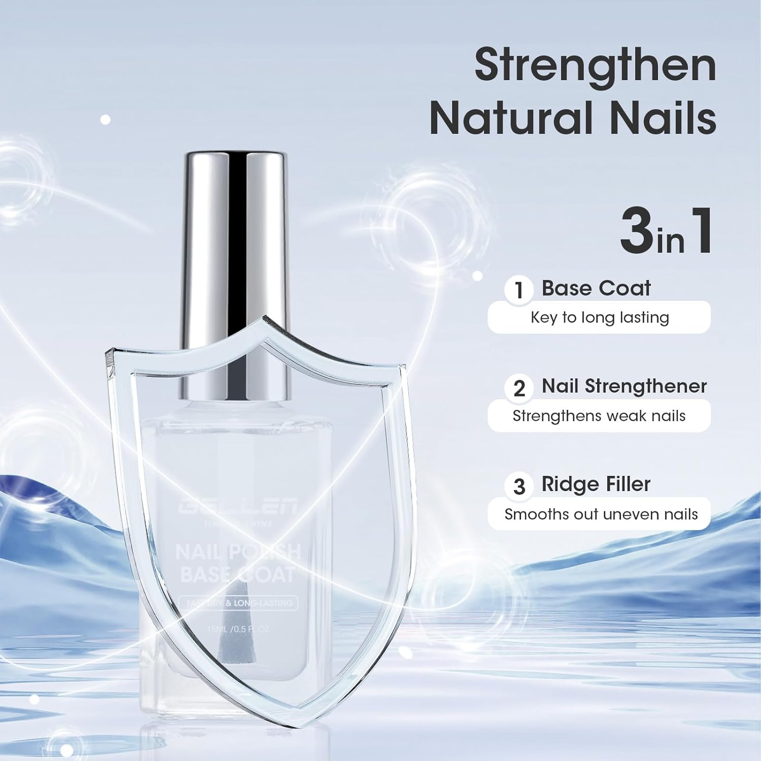 GELLEN Clear Nail Polish Base Coat, Calcium-Formula Nail Base Coat Strengthener Strengthens Nails, Anti-yellowing, Quick Air Dry, No UV Gel, Hema Free, Non-toxic, No Chip, Long Lasting, Protect Nails-Velvo Beauty