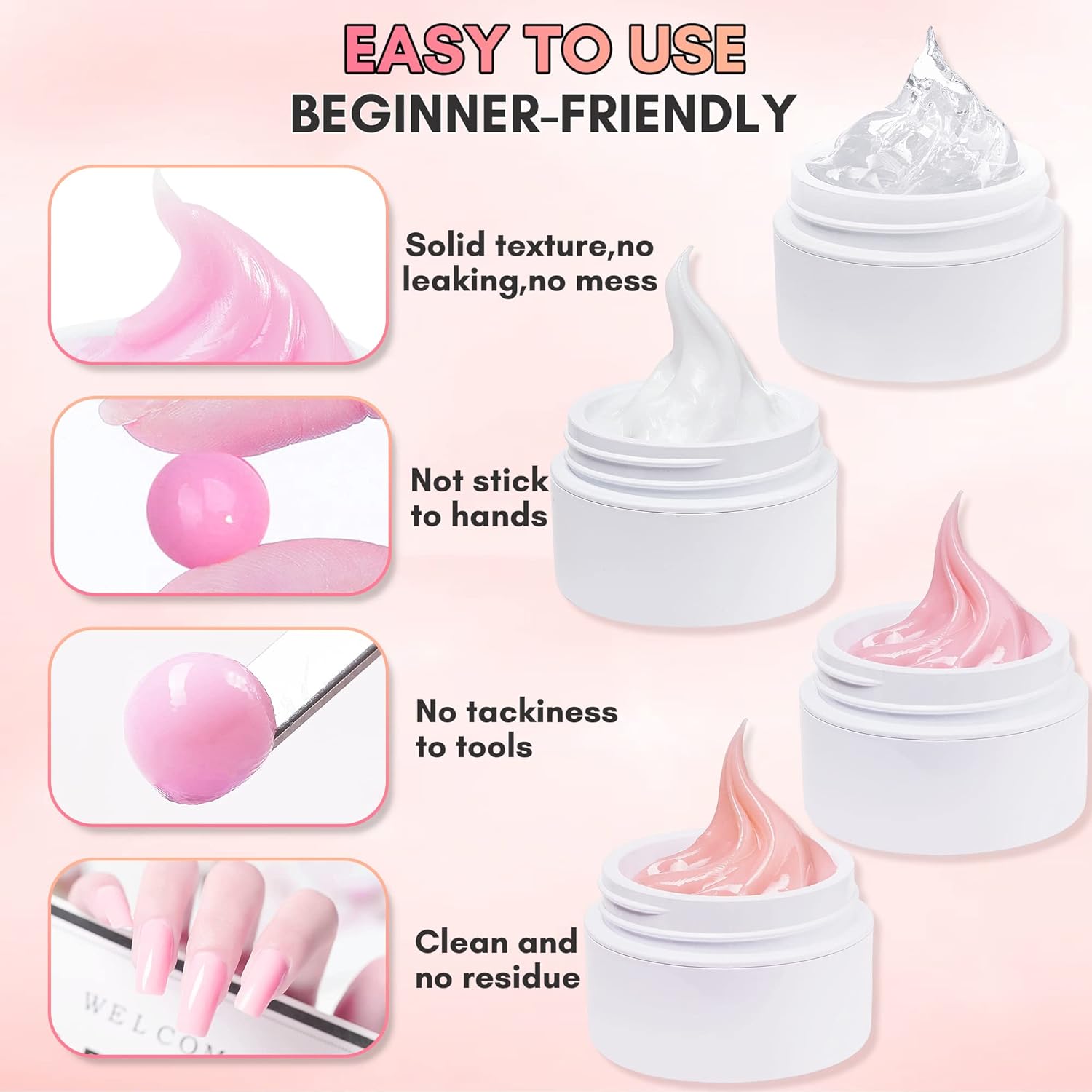 Makartt 3d Gel Nail Art Kit: Non-Stick-Hand Solid Gel Builder, All in One, Clear White Pink 4 Colors Base Top Coat UV LED Lamp File Dual Forms Picker Tool Cuticle Pusher Silicone Molds Sculpting Brush-Velvo Beauty