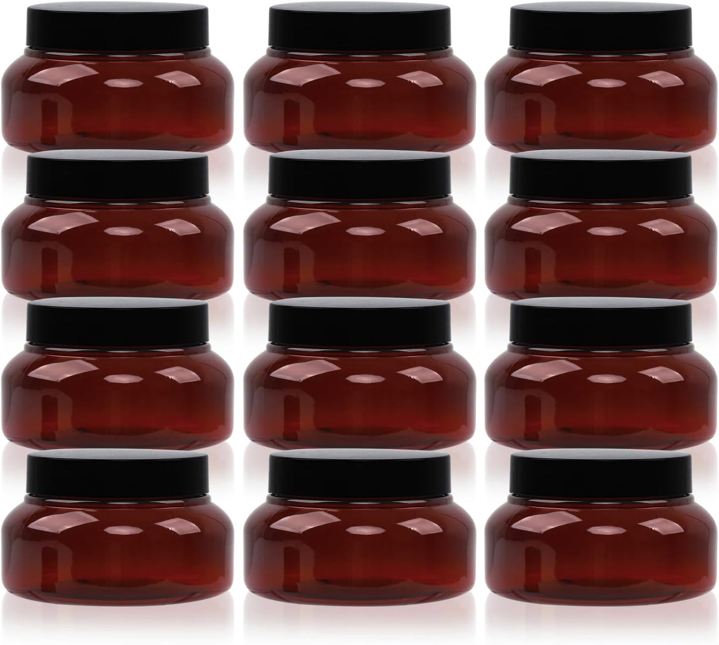 Amber Plastic Jars with Lids, 12 Pack Brown Body Scrub Jars Empty Refillable Containers Round Low Profile Samples Jars for Lotion, Body Butter, Sugar Scrub, Cream (7 OZ)-Velvo Beauty