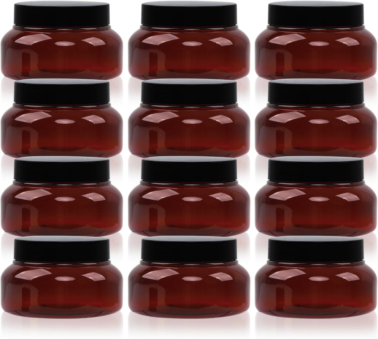 Amber Plastic Jars with Lids, 12 Pack Brown Body Scrub Jars Empty Refillable Containers Round Low Profile Samples Jars for Lotion, Body Butter, Sugar Scrub, Cream (7 OZ)-Velvo Beauty