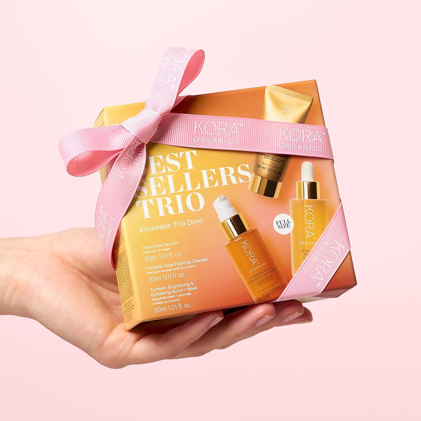 KORA Organics Best Sellers Trio, Gift Set with Noni Glow Face Oil, Turmeric Brightening & Exfoliating Mask and Foaming Cleanser (3 Items)-Velvo Beauty