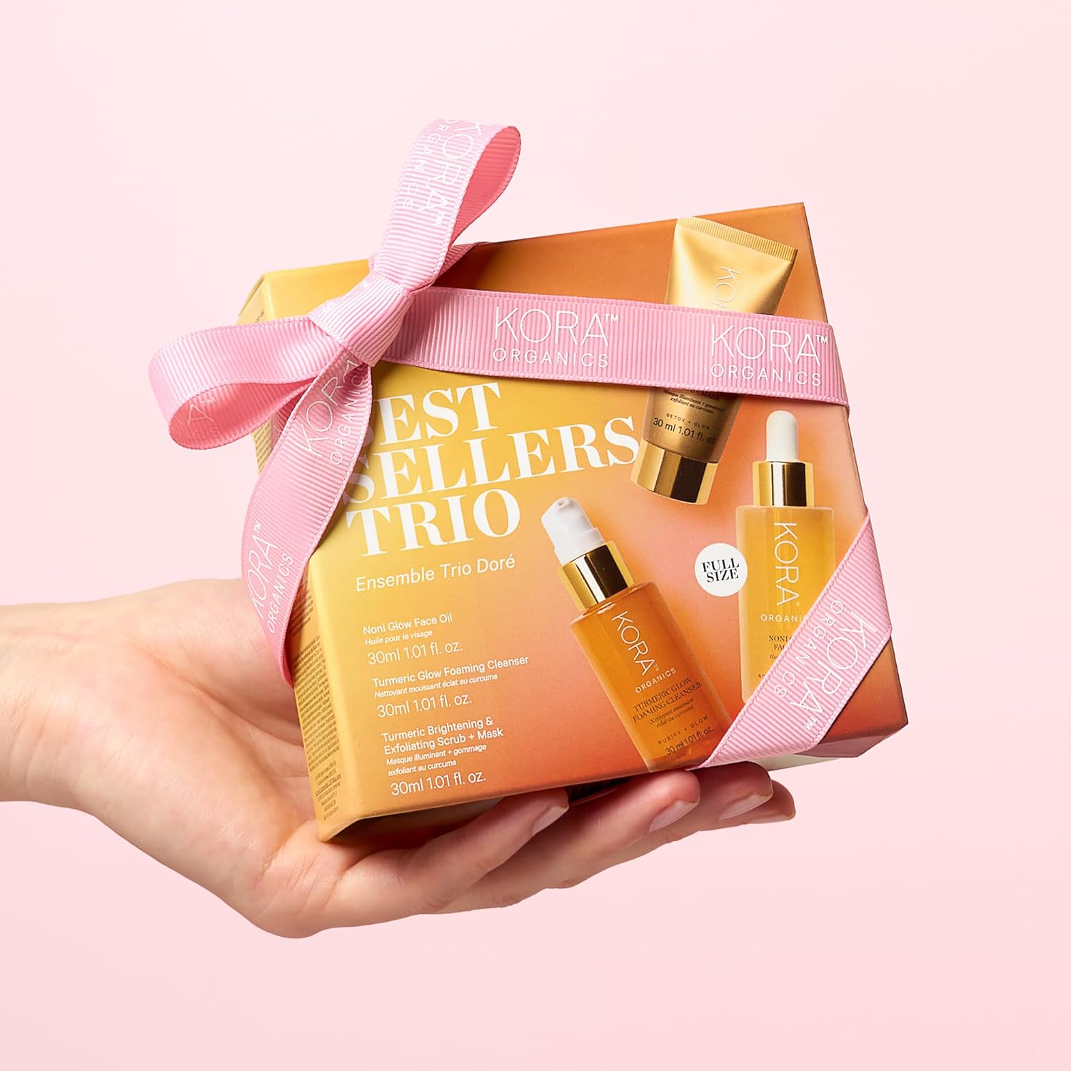 KORA Organics Best Sellers Trio, Gift Set with Noni Glow Face Oil, Turmeric Brightening & Exfoliating Mask and Foaming Cleanser (3 Items)-Velvo Beauty