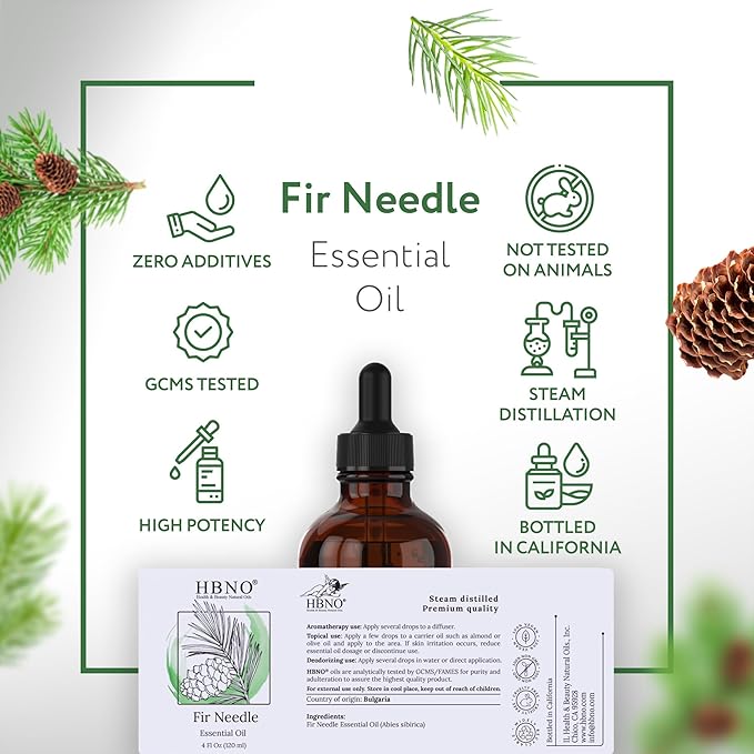 HBNO Fir Needle Essential Oil - Huge 4 oz (120ml) Value Size - Natural Fir Needle Oil - Perfect for Cleaning, Aromatherapy, DIY, Soap and Diffuser-Velvo Beauty