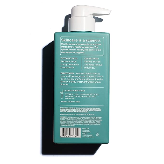 Medix 20% Glycolic Acid Booster + Exfoliating Body Wash Cleanser Skin Care 2PC Set | AHA Exfoliant Body Wash + Body Serum Both Refine + Soften Dead Dry Skin, Bumps, Wrinkles, & Fine Lines, Bundle-Velvo Beauty