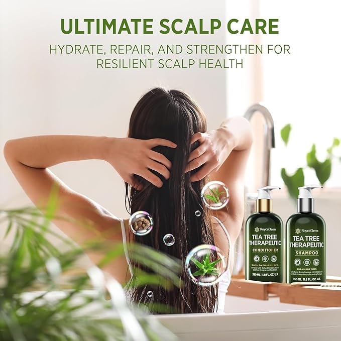 Roycederm Tea Tree Antifungal Shampoo and Conditioner: Complete Scalp Care Solution for Folliculitis, Dry, Itchy, and Flaky Scalp - Infused with Tea Tree Oil, Paraben & Sulfate Free-Velvo Beauty