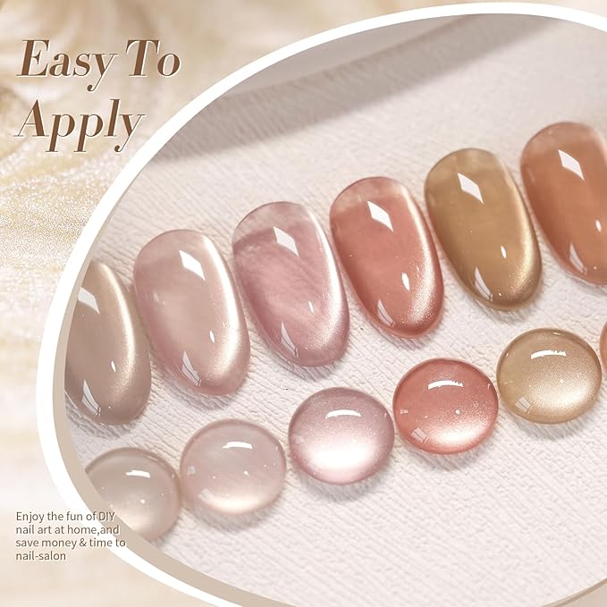 Born Pretty Cat Magnetic Eye Gel Nail Polish Cat Magnetic Shimmer Glitter Holographic Nail Polish Autumn Winter Moonlight Nude Brown Pink Purple 7ML 6PCS-Velvo Beauty