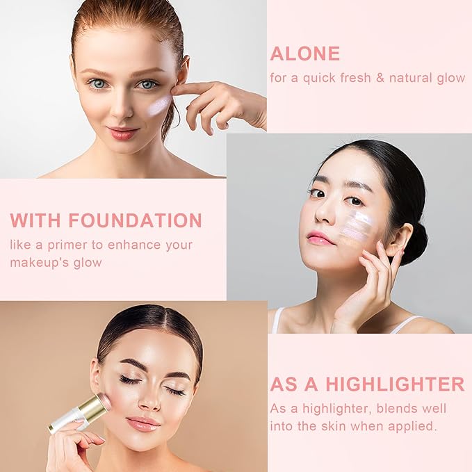 Ponhey Highlighter Makeup Stick for Face and Body, Non-greasy Finish,Delivers a Natural Glow, Long Lasting Waterproof Pearl White Glimmer Glow Sparkly Glitter Body Shimmer-Velvo Beauty