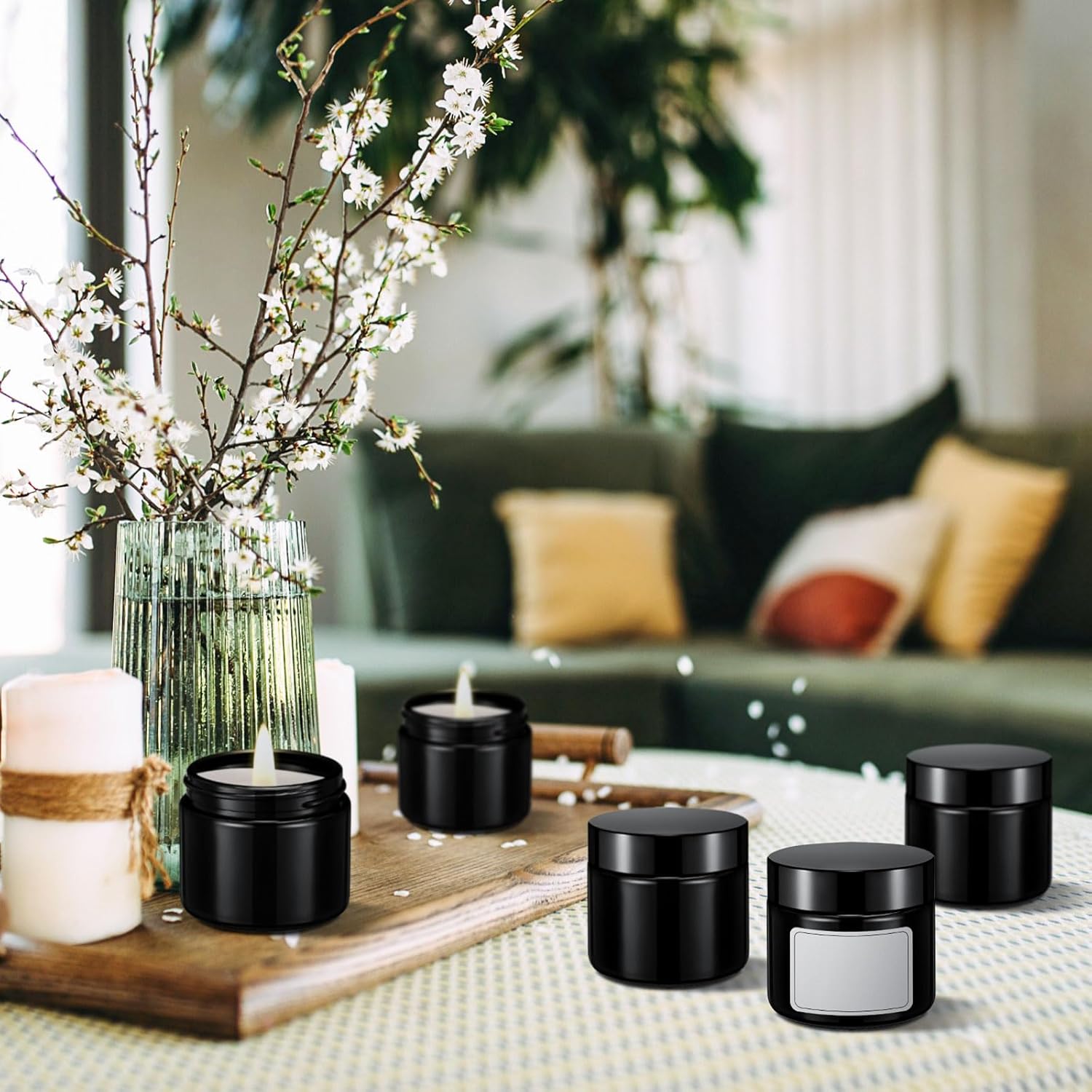 Domensi 72 Pcs 2 oz Glass Jars with Lids Travel Size Round Leakproof Empty Cosmetic Jars with Inner Liners Lid for Storing Makeup Lotions Face Cream Ointments Candle DIY Making (Black)-Velvo Beauty