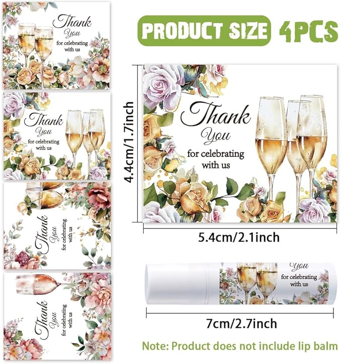 OLYCRAFT 100Pcs Self-Adhesive Lip Balm Tag Sticker 1.7~2.1x1.7~2.1 Inch Waterproof Adhesive Label with Champagne Pattern Lipstick Tag Sticker for Lip Balm Container Tubes Lipstick Wrapping Decoration-Velvo Beauty