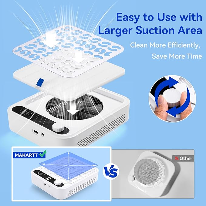 Makartt Nail Dust Collector - Professional Powerful Suction Larina Dust Collector Nail Tech LED Display, Adjustable Speed Reusable Filter, Strainer Panel for Acrylic Nail Polishing Manicure Salon Home-Velvo Beauty