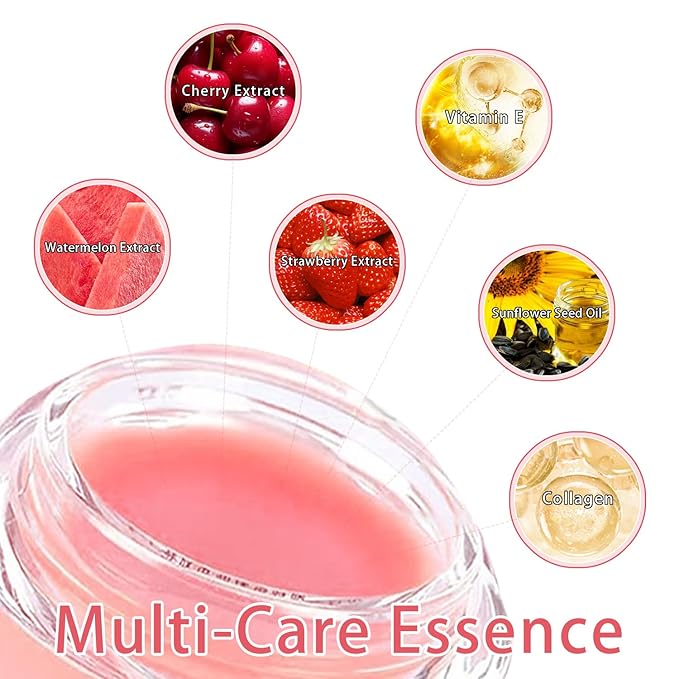 3 PCS Bee Lip Balm Honey Pot, Watermelon & Cherry & Strawberry Lip Mask Overnight Propolis Moisturizing Lip Balm Hydrating Prevention Dry and Crack Lip Scrubs Exfoliator Lip Wrinkle Care (Set C)-Velvo Beauty