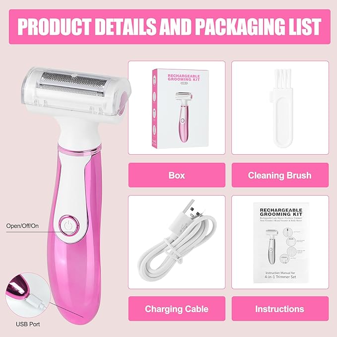 Women Face Epilator, 4-in-1 Body Shaver and Facial Epilator, Hair Removal for Face, Waterproof Facial Hair Remover for Armpits, Arms, Legsm, Bikini-Velvo Beauty
