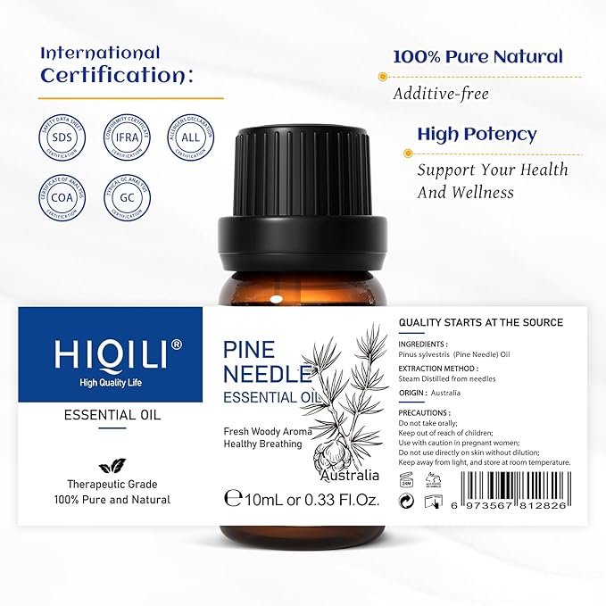 HIQILI 10ml Pine Essential Oil, 100% Pure Natural for Diffuser, Clean Spary, Winter Candle Making Scent- 0.33 Fl Oz-Velvo Beauty