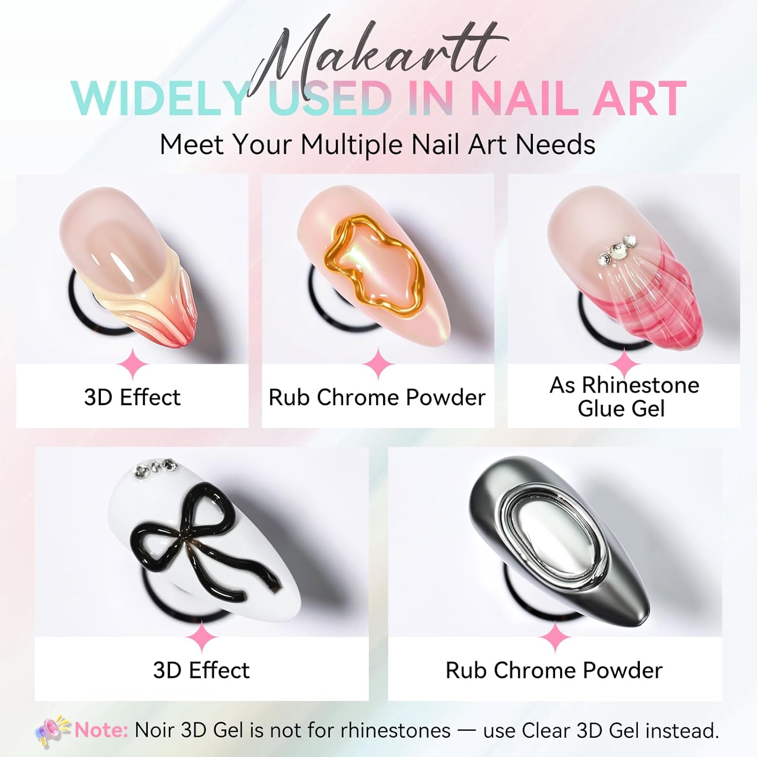 Makartt 3D Gel Nail Art Set – Clear & Noir Sculpting Gel for DIY Embossed Nail Designs – No Wipe Easy-Squeeze Tube Nail Glue for 3D Drawing, Molding, Rhinestones & Decoration (2 x 15g)-Velvo Beauty