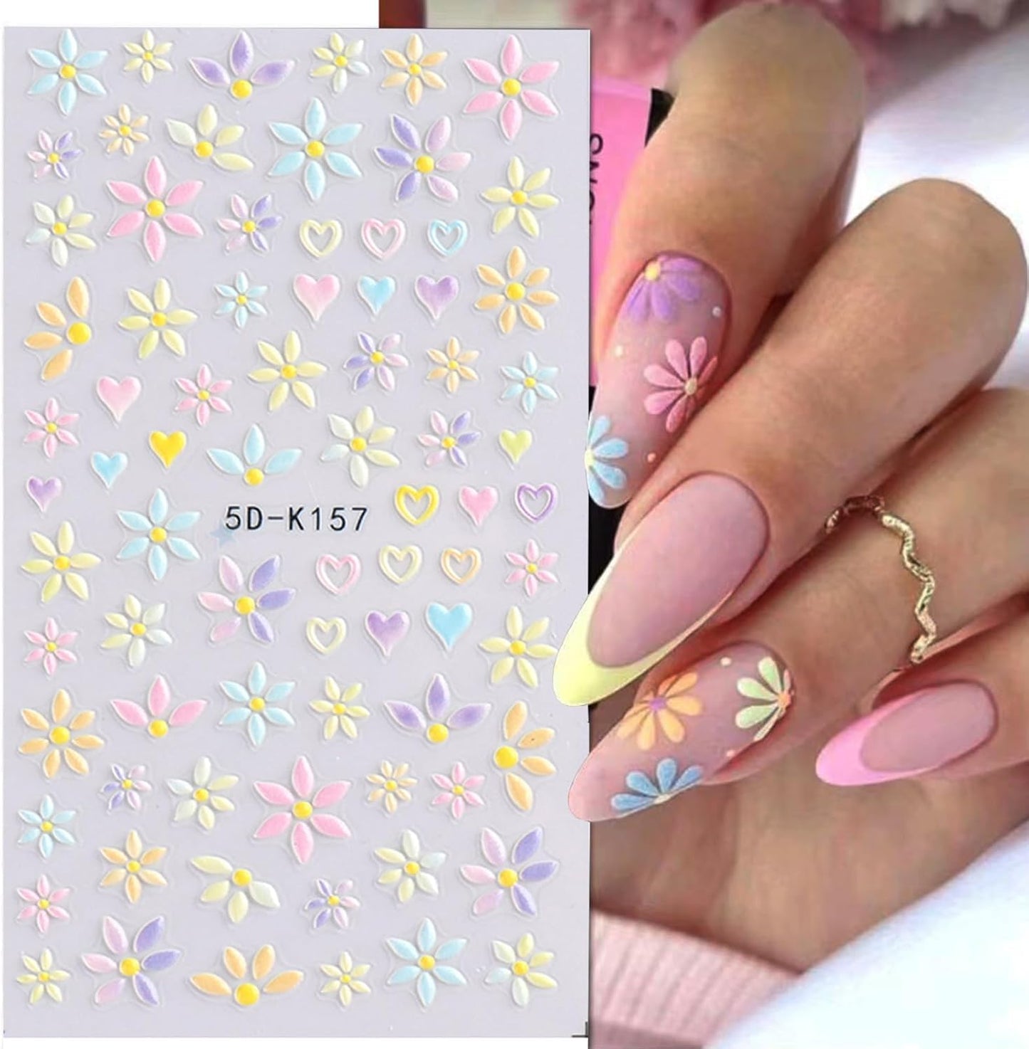 Flower Nail Stickers for Nail Art 6 Sheets 5D Embossed Nails Decals Spring Summer Self-Adhesive Supplies Accessories 3D Flowers Nails Stickers for Women Design Decoration-Velvo Beauty