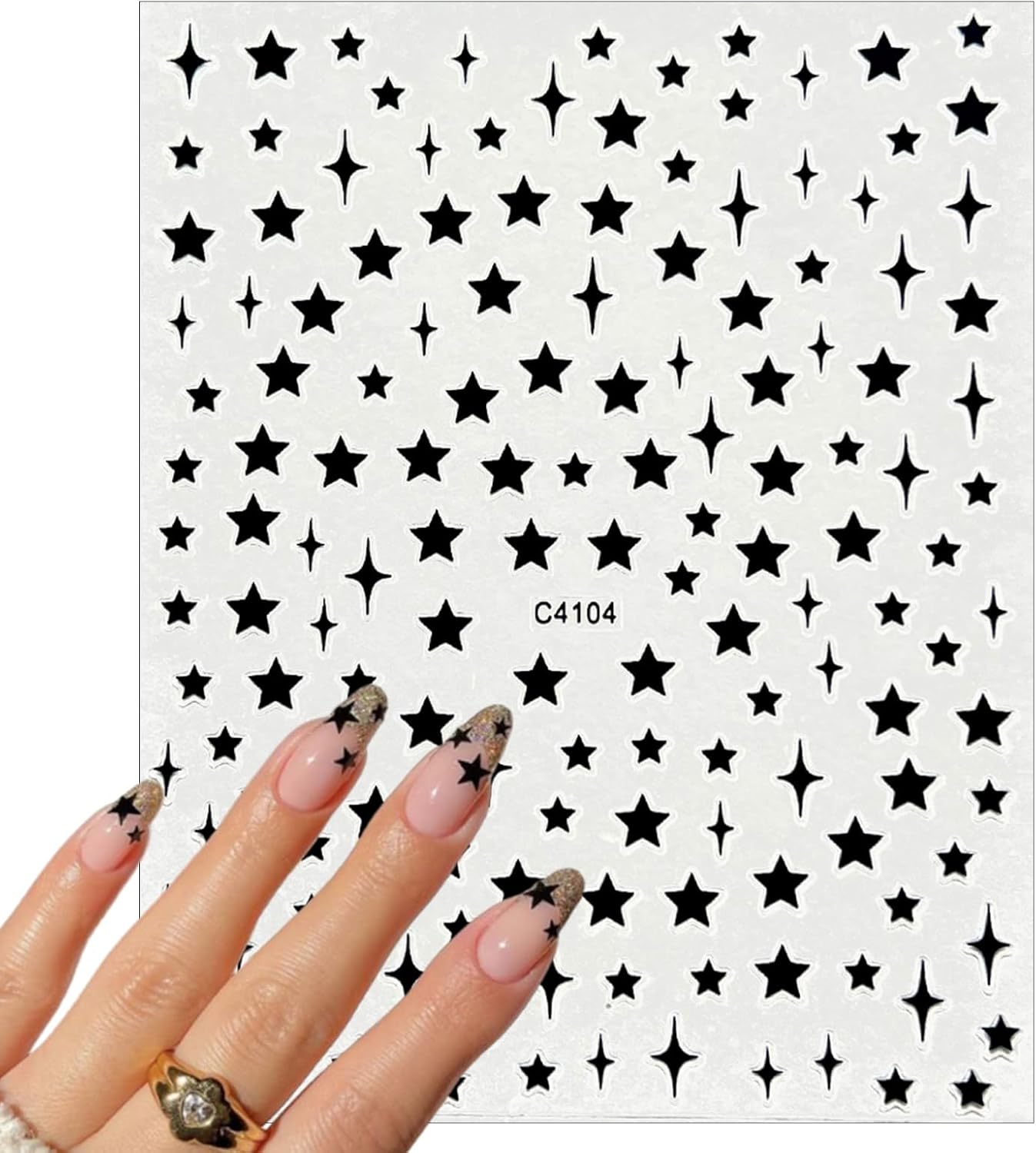7Sheets Star Nail Art Stickers Decals 3D Self-Adhesive Shiny Black White Rose Gold Stars Nail Decals Holographic Laser Gold Silver Glitter Star Nail Design for Acrylic Manicure DIY Women Nail Decor-Velvo Beauty