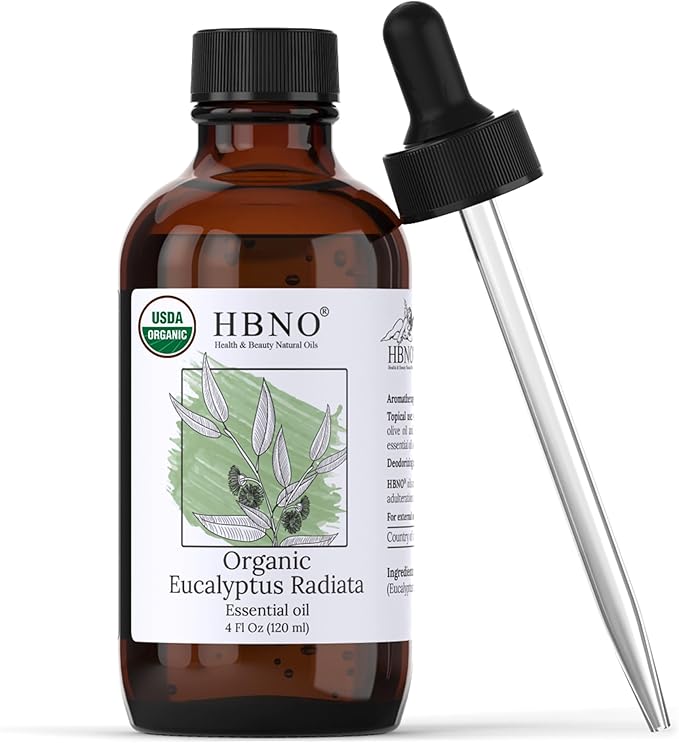 HBNO Organic Eucalyptus Radiata Essential Oil - 4 oz (120ml) - USDA Certified Organic Eucalyptus Radiata Essential Oil, Soap Making, DIY, Fragrances, Diffuser-Velvo Beauty