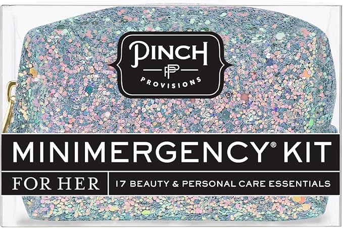 Pinch Provisions Moonstone Glitter Minimergency Kit, includes 17 Travel-Sized Cosmetic Essentials, Convenient for Purses, Emergency Beauty Accessories, Gifts for Holiday’s & Birthday’s-Velvo Beauty