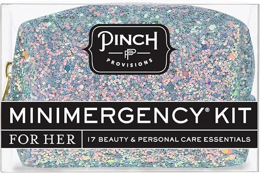 Pinch Provisions Moonstone Glitter Minimergency Kit, includes 17 Travel-Sized Cosmetic Essentials, Convenient for Purses, Emergency Beauty Accessories, Gifts for Holiday’s & Birthday’s-Velvo Beauty