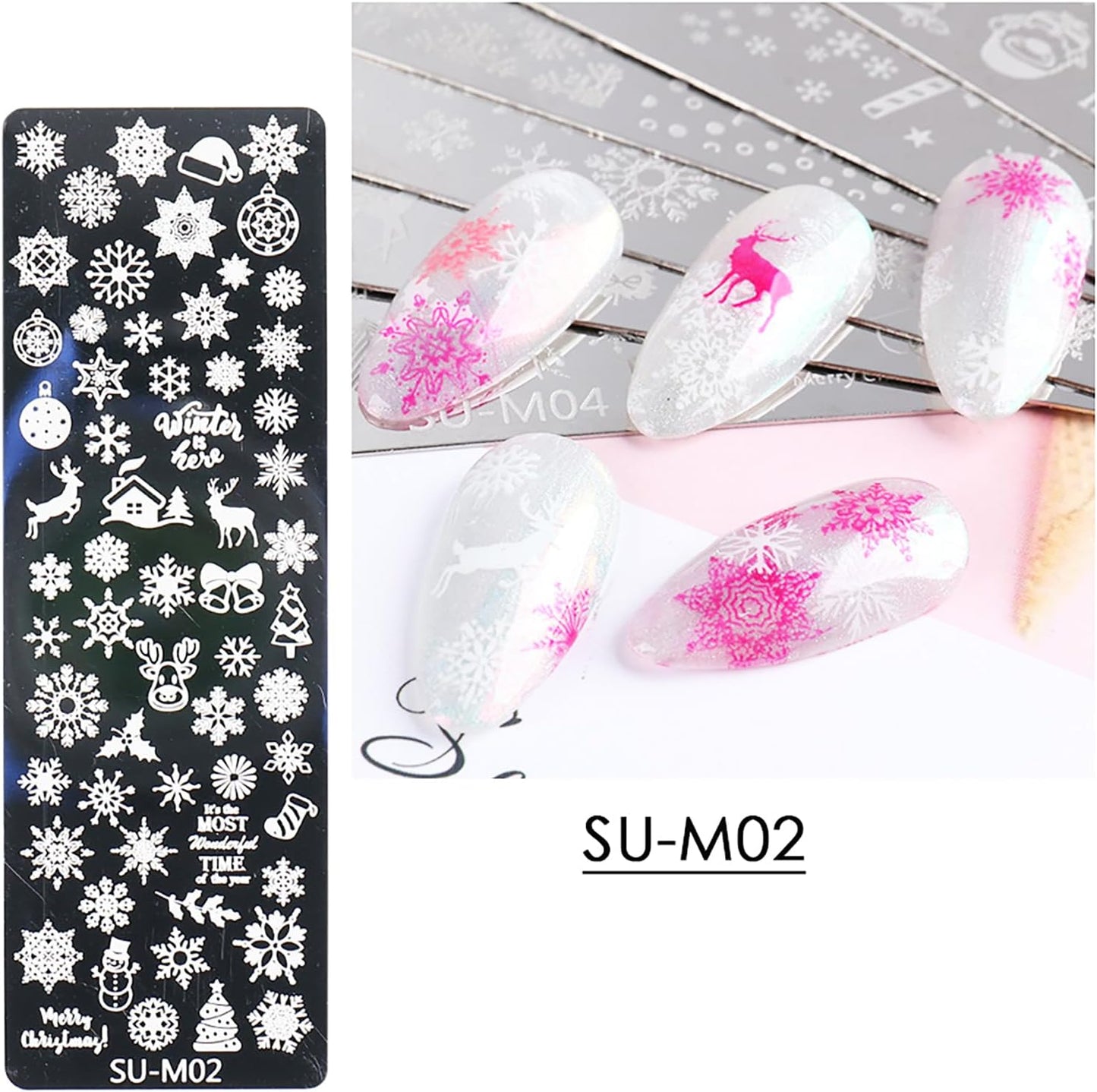 Christmas Nail Art Stamping Plate Kit,Snowflake Snowman Christmas Tree Elk Designs Nail Image Stamp Template Xmas DIY Stainless Steel Nail Image Polish Template Kit 6Pcs-Velvo Beauty