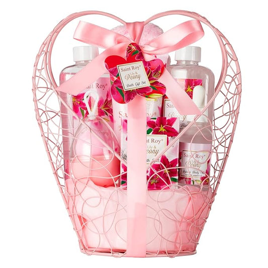 Gift Basket For Women, Mother's Day Gift for Mom Spa Set Lily & Peony Home Spa Set, Beauty Personal Care Set Jojoba Oil, Spa Self Care Kit, Bath Body For Thank You, Birthday, Mom, Anniversary Gift-Velvo Beauty