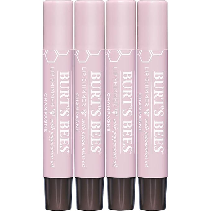 Burt's Bees Shimmer Lip Tint Set, Tinted Lip Balm Stick, Moisturizing for All Day Hydration with Natural Origin Glowy Pigmented Finish & Buildable Color, Champagne (4-Pack)-Velvo Beauty