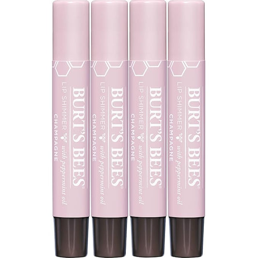 Burt's Bees Shimmer Lip Tint Set, Tinted Lip Balm Stick, Moisturizing for All Day Hydration with Natural Origin Glowy Pigmented Finish & Buildable Color, Champagne (4-Pack)-Velvo Beauty