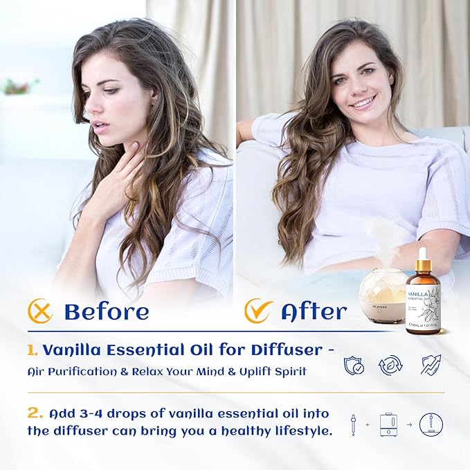 HIQILI 1 Fl Oz Vanilla Essential Oil, Undiluted Natural Strong Fragrance Add in Skin Perfume, Unscented Lotion, Candle Soap Making Scent, Relax at Home with Diffuse Warm Sweet Aroma-Velvo Beauty
