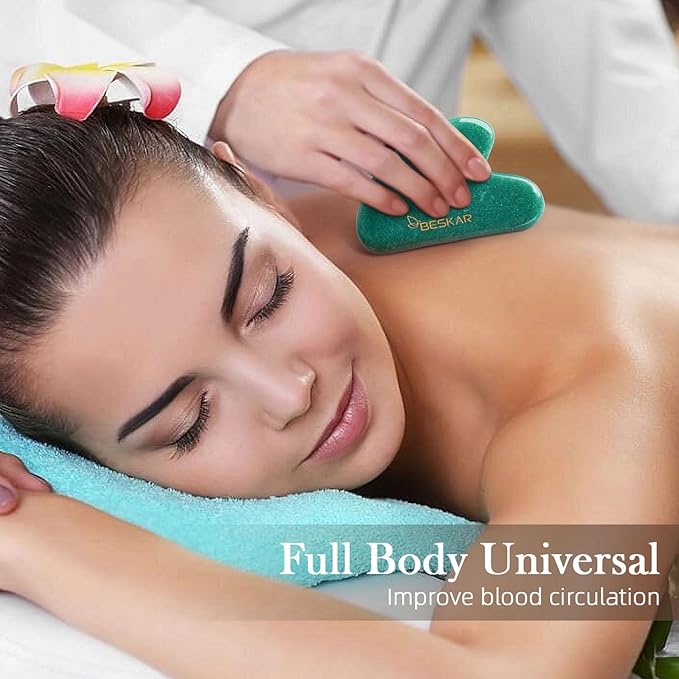 BESKAR Gua Sha Facial Tools, Natural Jade Stone Guasha Massager for Jawline Sculpting, Tighten Face Skin and Reduce Wrinkles, Face Eyes Body Neck Massage Tool, Skin Care Gift-Velvo Beauty