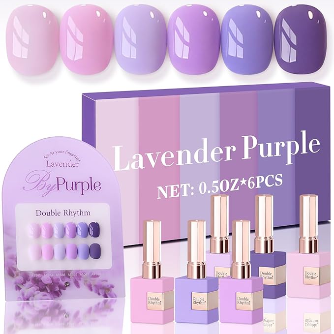 Double Rhythm 6 Pcs 15 ML Gel Polish Set Same Color Same Bottle Soak Off Gel Polish Kit Nail Art Manicure Salon DIY at Home for Women (Light Dark Purple Violet Rose Pink-T6-16)-Velvo Beauty
