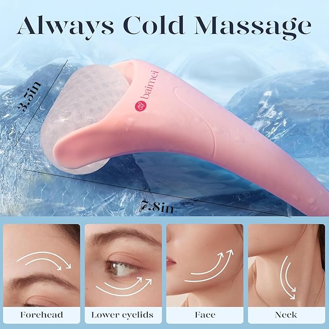 BAIMEI IcyMe Ice Roller for Face and Gua Sha Facial Tool Set, Ice Face Roller Reduces Puffiness Relieves Migraines Skin Care Tools, Self Care Gift for Women - Pink-Velvo Beauty