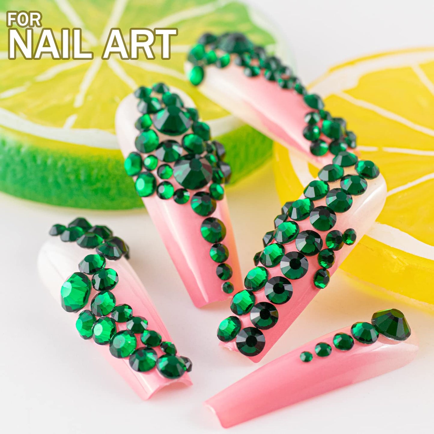 One Pack 2000 Pcs of Flatback Round Dark Green Rhinestones 6 Sizes (1.5-6 mm) with Nail Art Rhinestone Picker Pencil and Tweezers for DIY and Salon Use-Velvo Beauty