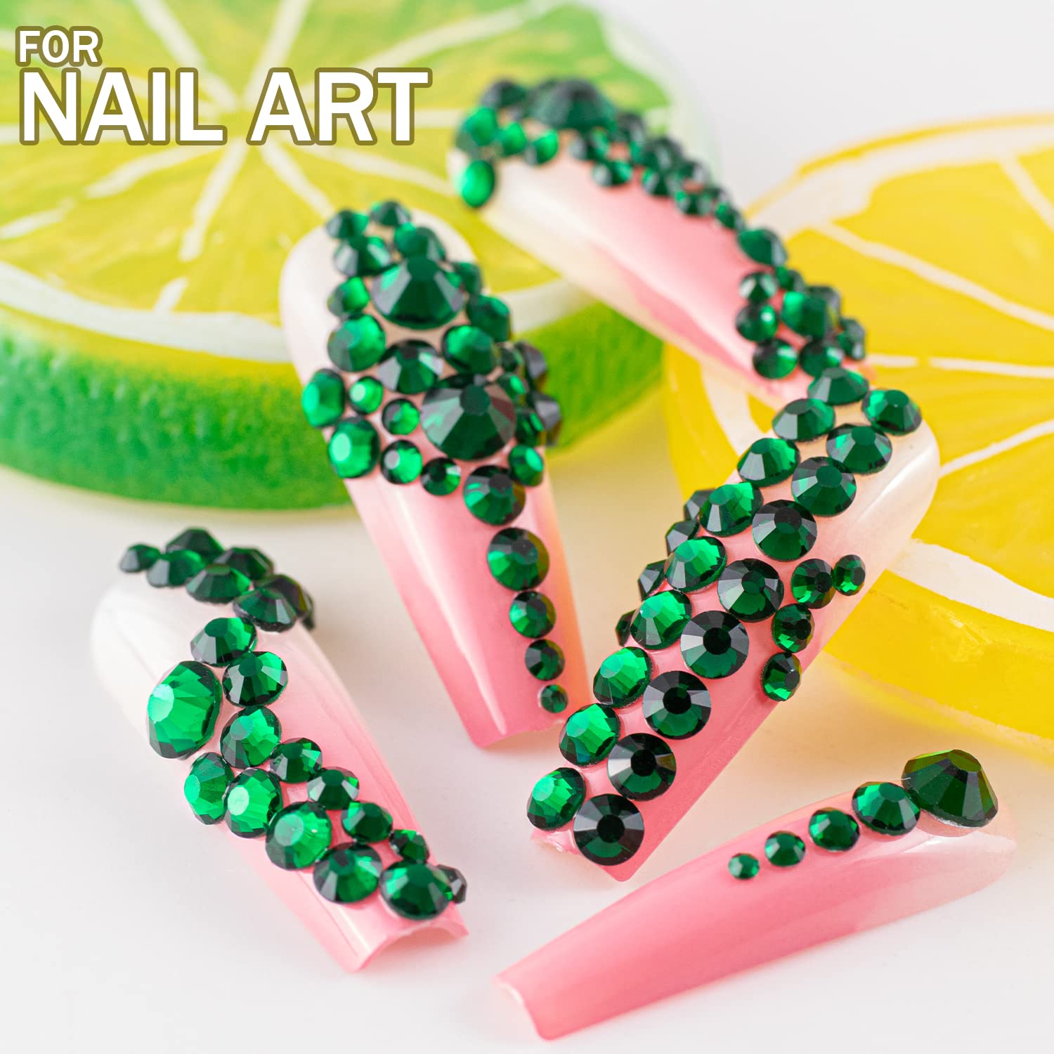 One Pack 2000 Pcs of Flatback Round Dark Green Rhinestones 6 Sizes (1.5-6 mm) with Nail Art Rhinestone Picker Pencil and Tweezers for DIY and Salon Use-Velvo Beauty