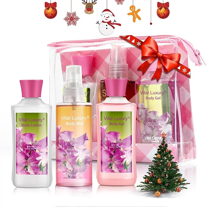 Bath & Body Care Travel Set Pea Flower Scent Home Spa Set with Body Lotion, Shower Gel and Fragrance Mist, Christmas Gifts for Her and Him-Velvo Beauty