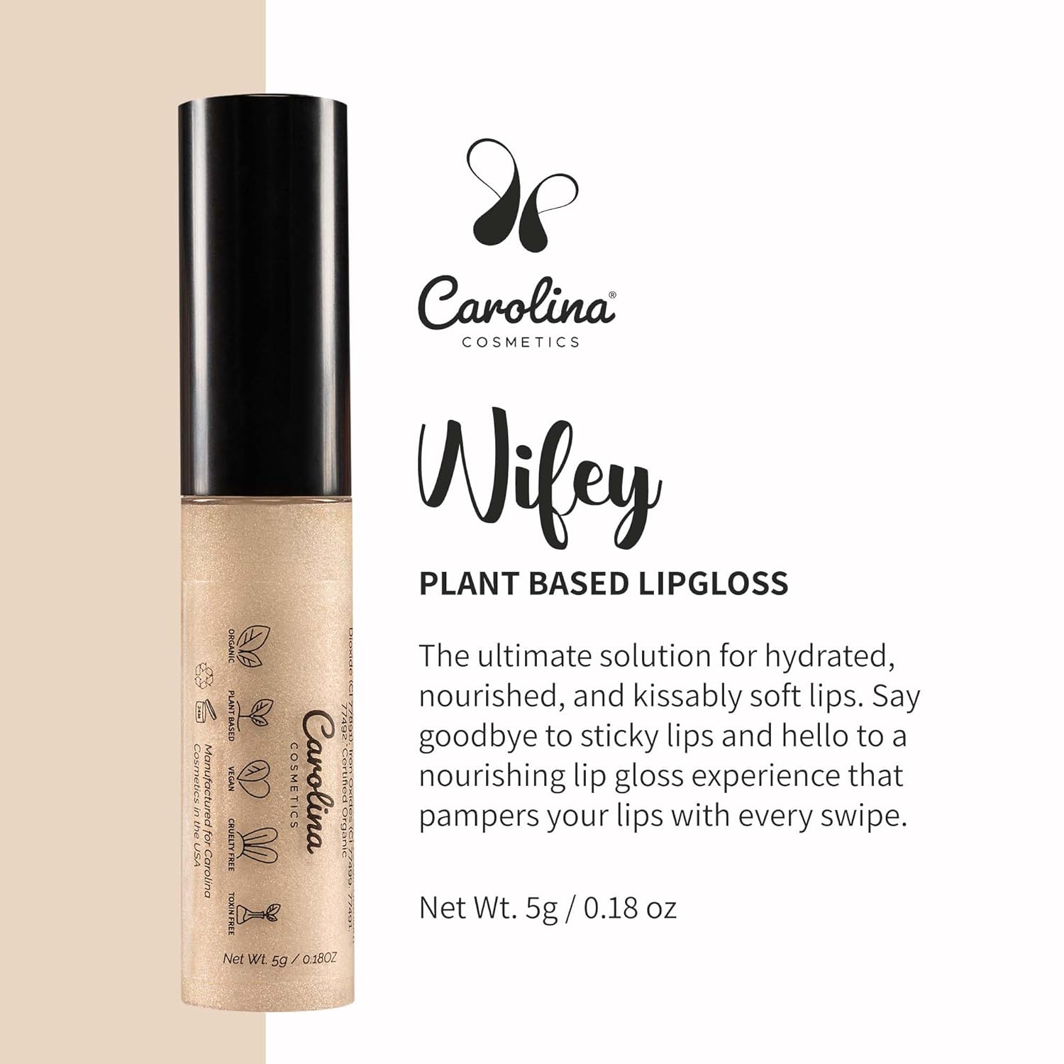 Plant-Based Non-Sticky Lip Gloss (Wifey) - Hydrating & Nourishing - Sunflower Seed Oil, Cacao & Grape Seed Oil - Gluten-Free, Vegan, Non-GMO, Paraben-Free - 5g/0.18oz-Velvo Beauty