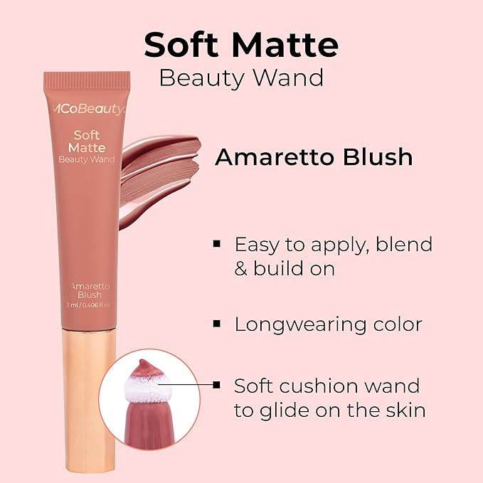 MCoBeauty Soft Matte Beauty Wand, Amaretto Blush, Velvety Finish of Buildable Color, Vegan, Cruelty Free Cosmetics-Velvo Beauty