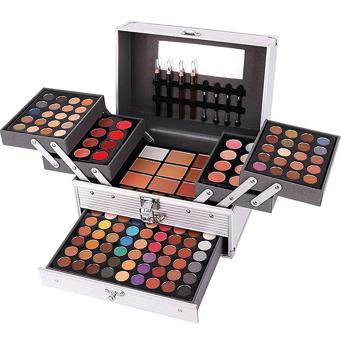 132 Color All In One Makeup Kit,Professional Makeup Case Set for Teen Girls, Multicolor Eyeshadow Palette(006N2-Silver)-Velvo Beauty