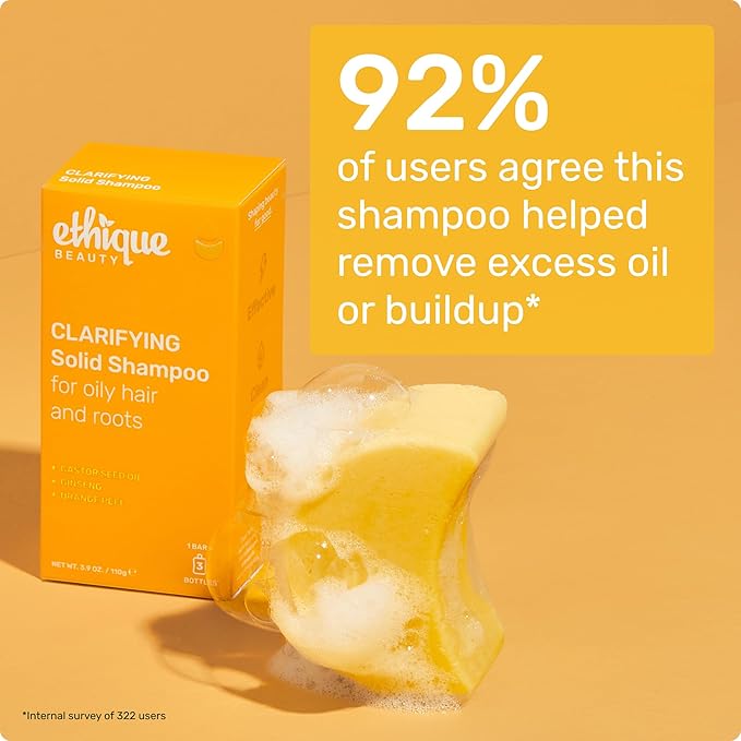 Ethique Clarifying Shampoo Bar for oily hair with Castor Oil - Plastic-Free, Vegan, Cruelty-Free, 3.88 oz - Formerly St. Clements-Velvo Beauty