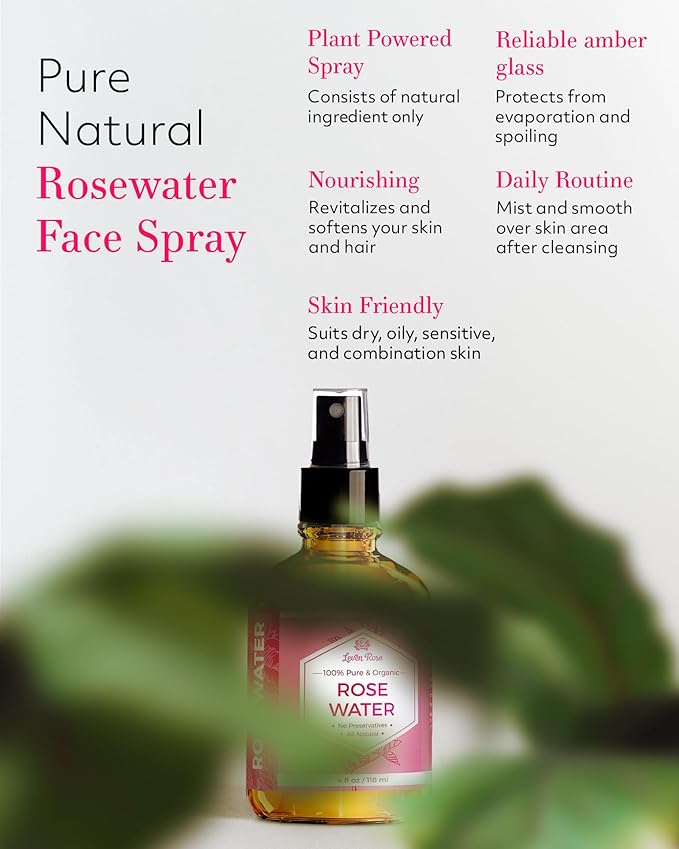 Rose Water Spray for Face by Leven Rose - Pure Natural Moroccan Rosewater Hydrosol Face Spray - Organic Rose Water for Hair 4 oz-Velvo Beauty