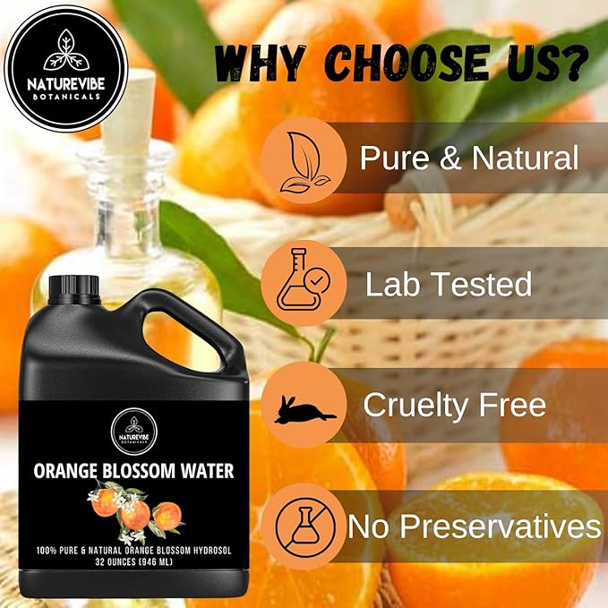 Naturevibe Botanicals Orange Water 32 Ounces | 100% Pure and Natural | Great for Skin Care and Hair Care-Velvo Beauty