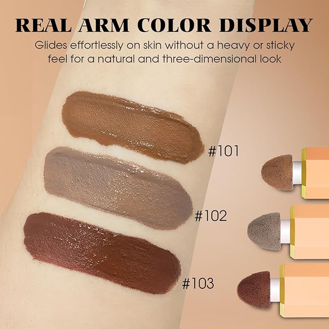 Liquid Contour Stick Makeup - Cream Face Contour Wand with Cushion Applicator, Natural Matte Long Lasting Creamy Bronzer Contour, Lightweight Silky Blendable (#02 SOFT TAN)-Velvo Beauty
