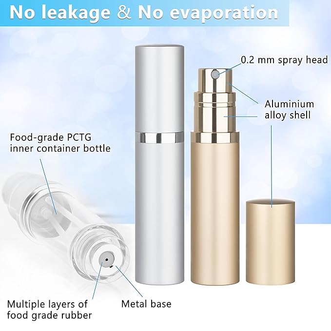 Refillable Perfume Atomizer Travel Bottle 3-Pack 5ml Leakproof Luxury Travel Perfume Refillable Bottle, Portable Fragrance Atomiser (Black & Gold & Silver)-Velvo Beauty