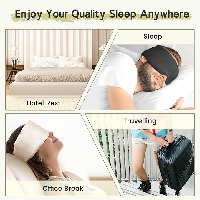 100% Handmade Bamboo Sleeping Eye Mask for Women for Men,Night Masks,Organic Sleep Mask,Blockout Eye Mask for Sleeping,Large Size Adjustable (1 PC, Dark Grey)-Velvo Beauty