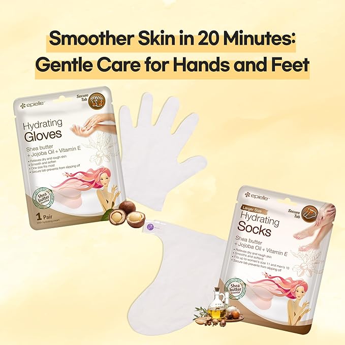 Epielle Hydrating Hand & Foot Masks 12 Pairs, Deep Moisturizing Socks & Gloves, Soften Dry Hands & Cracked Heels with Shea Butter & Jojoba Oil, Korean Skin Care, Foot Spa, Self Care Gifts for Women-Velvo Beauty