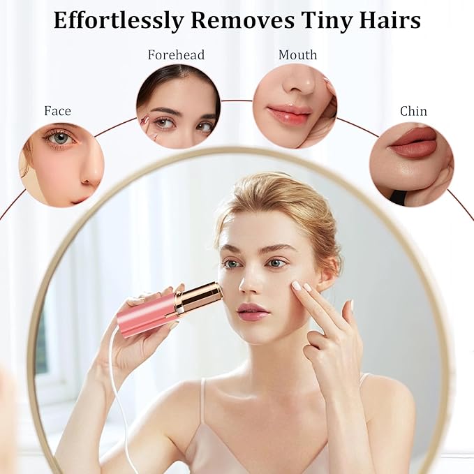 Facial Hair Removal for Women, Portable Painless Hair Remover Device, Rechargeable, with 2 Replacement Heads, for Face, Upper Lip and Chin (Rose god)-Velvo Beauty